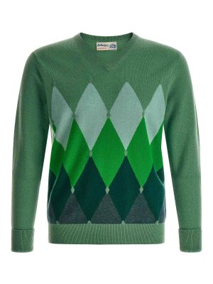 BALLANTYNE: crew necks - Classic Diamond Intarsia Sweater