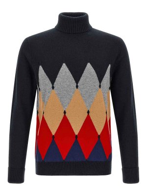 BALLANTYNE: crew necks - Classic Diamond Intarsia Turtleneck Sweater