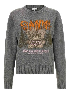 GANNI: Pull col rond - Pull Col Rond - Gris