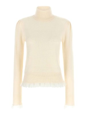 GANNI: Turtlenecks & Polo necks - Turtleneck Sweater With Lace Trim
