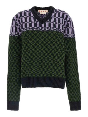 Marni: Suéteres con cuello pico - Suéter Cuello Redondo - Multicolor
