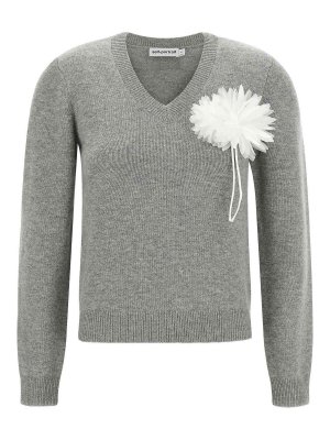 Self Portrait: Strickpullover mit Rundhalsausschnitt - Rundhalspullover - Grau