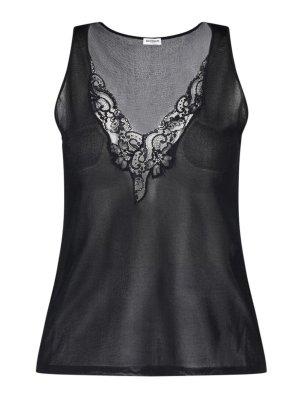 Balmain: Top e canotte - Tank Top Con Pizzo
