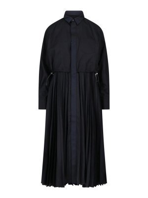 Sacai: knee length dresses - Pleated Poplin Midi Dress