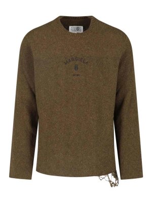 MM6 MAISON MARGIELA: Strickpullover mit Rundhalsausschnitt - Rundhalspullover - Grün