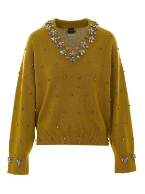Pinko: Suéteres con cuello pico - Suéter Cuello Redondo - Verde