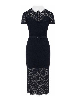 Self Portrait: knee length dresses - Lace Contrast Collar Midi Dress