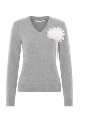 Self Portrait: Strickpullover mit Rundhalsausschnitt - Rundhalspullover - Grau