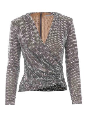 Self Portrait: Tops & Tank tops - Rhinestone Mesh Long Sleeves Top