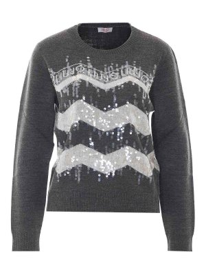Liu Jo: Strickpullover mit Rundhalsausschnitt - Rundhalspullover - Grau