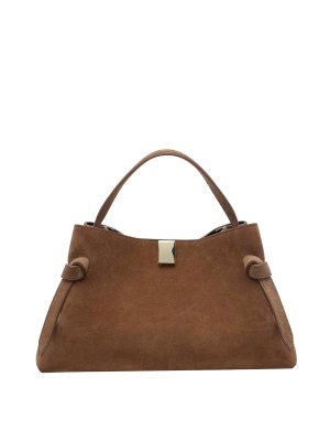 YUZEFI: totes bags - Suede Gyoza Handbag
