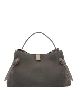 YUZEFI: totes bags - Suede Gyoza Handbag