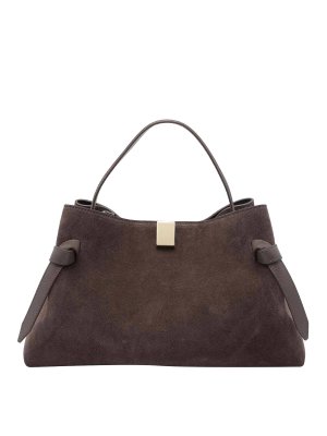 YUZEFI: totes bags - Suede Gyoza Handbag