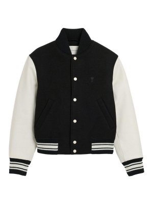 AMI PARIS: bombers - Wool And Leather Bomber Jacket