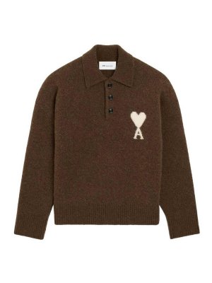 AMI PARIS: polo shirts - Ami De Coeur Wool Polo Sweater