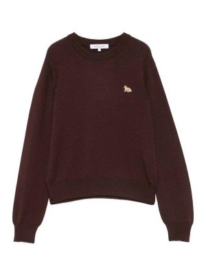 MAISON KITSUNÉ: Strickpullover mit Rundhalsausschnitt - Rundhalspullover - Braun