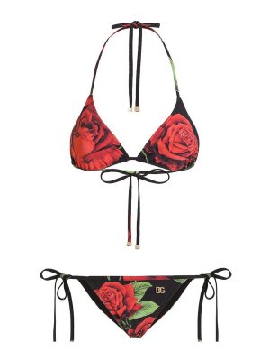 DOLCE & GABBANA: bikinis - Rose Print Triangle Bikini Set