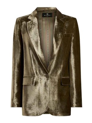 ETRO: blazers - Velvet Single-Breasted Blazer Jacket