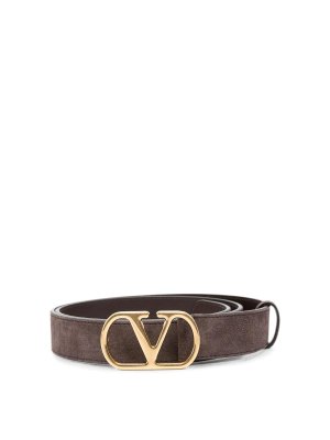 VALENTINO GARAVANI: cinture - Cintura in pelle scamosciata con firma Vlogo