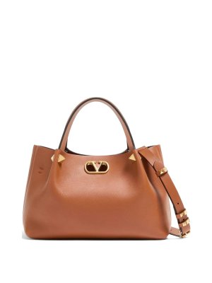 VALENTINO GARAVANI: shopper - Borsa tote piccola in pelle con logo Vlogo.