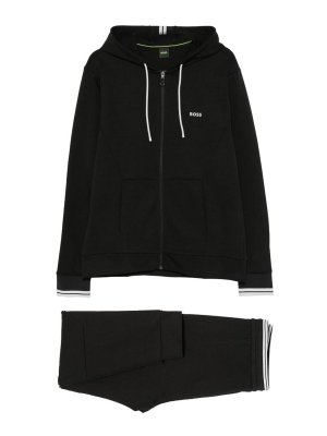 Hugo Boss: Felpe e maglie - Felpa con cappuccio nera con zip in cotone