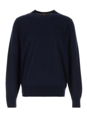 Hugo Boss: crew necks - Blue Leno Lightweight Wool Crew-Neck Sweater