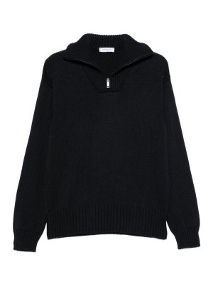 DANIELE FIESOLI: crew necks - Black Wool-Blend Turtleneck Sweater With Zip