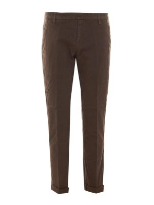 DONDUP: jeans dritti, a sigaretta - Jeans marroni con risvolto e logo sul retro.