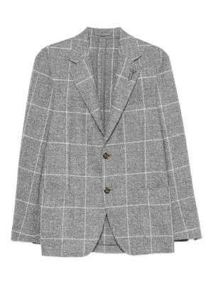 LARDINI: casual jackets - Grey Checked Wool-Blend Jacket For Men
