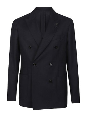LARDINI: blazers - Blue Double-Breasted Jacket For Men