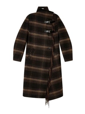 Isabel Marant Etoile: cappotti al ginocchio - Gihan, lungo cappotto a quadri con frange