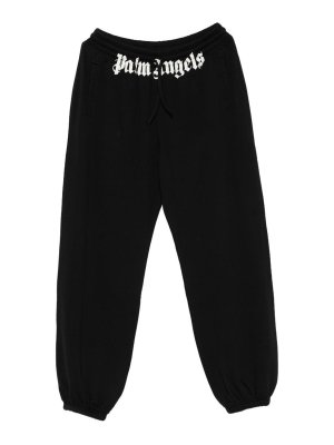 Palm Angels: tracksuit bottoms - Black Casual Sweatpants With Waistband Logo