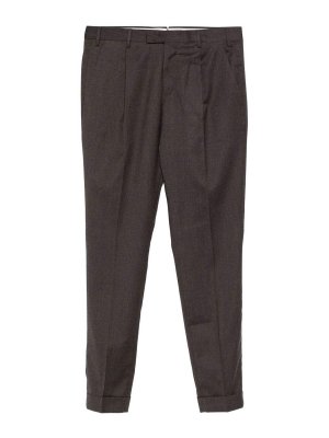 PT TORINO: casual trousers - Brown Wool Smart-Casual Trousers With Pleats