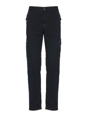 STONE ISLAND: casual trousers - Cargo Trousers With Logo Patch In Blue Cotton