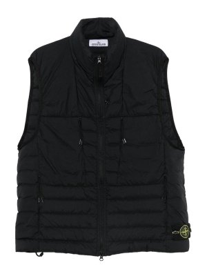 STONE ISLAND: vests - Black Sleeveless Puffer Vest With Logo Patch