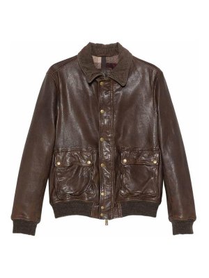 THE JACK AND JACKIE LEATHERS: leather jacket - Brown Ottaviano Leather Jacket With Pockets