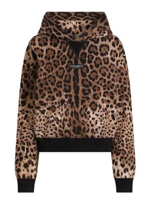 DOLCE & GABBANA: Sweatshirts & Sweaters - Brown Cotton Hoodie With Animal Print