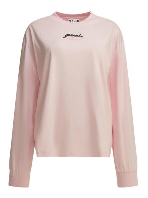 GANNI: t-shirts - Long-Sleeve T-Shirt With Horse Graphic