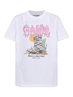 GANNI: t-shirts - Graphic Print T-Shirt In White Cotton
