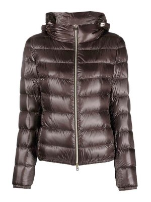 HERNO: padded jackets - Brown Short Puffer Jacket With High Collar