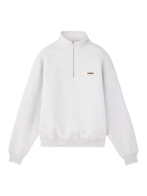 JACQUEMUS: Sweatshirts & Sweaters - Light Grey Zip-Up Sweatshirt With High Collar