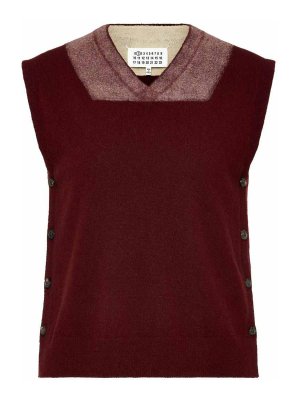Maison Margiela: vests - Burgundy Wool Vest With Side Buttons
