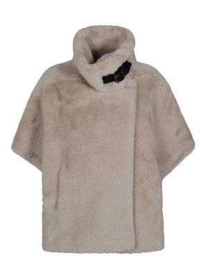 Pinko: Fur & Shearling Coats - Beige New Comodino Faux Fur-Effect Coat