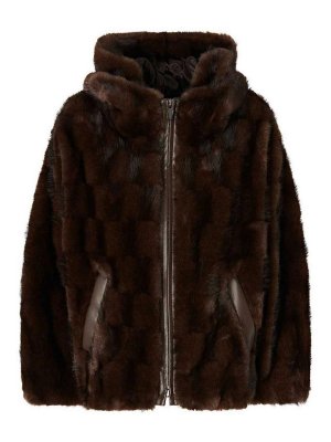 Pinko: Fur & Shearling Coats - Cadetia Brown Faux Fur Jacket With Zip