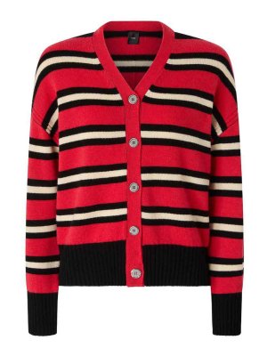 Pinko: cardigans - Vienna Wool Cardigan With Red Black
