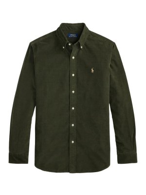 POLO RALPH LAUREN: shirts - Dark Green Velvet Shirt With Embroidered Logo