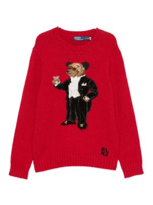 POLO RALPH LAUREN: crew necks - Red Wool Sweater With Embroidered Sir Bear