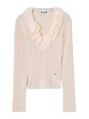 GANNI: Pull col rond - Pull Col Rond - Beige