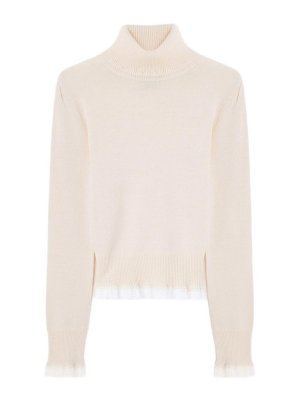 GANNI: maglia collo rotondo - Maglione a collo alto in lana merino beige