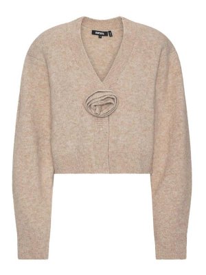 ROTATE Birger Christensen: cardigans - Beige Knitted Flower Cardigan